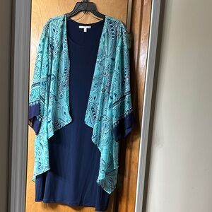 Studio One Navy and Teal Midi Dress